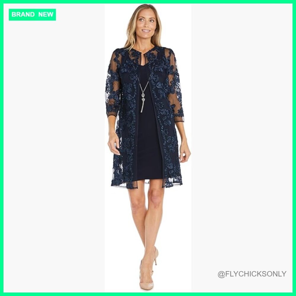 Embellished Soutache Jacket & Sheath Dress Set with Necklace